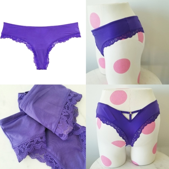Victoria's Secret Very Sexy Smooth Cutout Caged Back Thong Panty Purple NWT - Picture 1 of 12